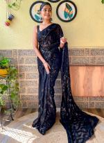 Georgette Navy Blue Party Wear Sequins Work Saree